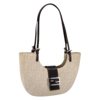 Fendi Pre-owned Zucca Canvas Shoulder Bag - Dames - Pre-owned - Beige - Maat: ONE Size Leer