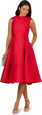 Adrianna Papell Womens Roll Neck Mikado Dress - Red - Size 14 UK