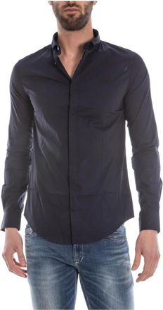 Armani Jeans Blouses Shirts - Heren - Casual Overhemden - Blauw - XL - Katoen - Overhemden