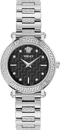 Versace Greca Sphere Petite Bracelet Watch, 30mm in Stainless Steel/Black at Nordstrom