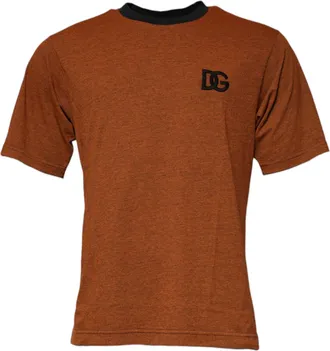 Dolce & Gabbana Mens Brown Dg Logo Polyester Crew Neck T-Shirt Cotton