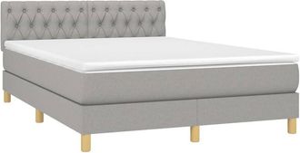 vidaXL Cama Box Spring Colch&oacute;n Y Luces Led Tela Gris Claro 140x190 Cm Vidaxl