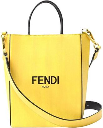 Fendi Yellow Leather Shopping Bag Shoulder Bag Tote Bag (Pre-Owned)
