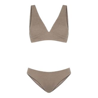Sorbet Island Bikinis, female, Brown, Size: ONE SIZE Wrinkled fabric bikini with clutch