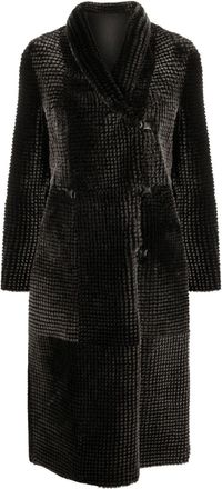 Emporio Armani reversible double-breasted coat - women - Lamb Skin/Sheep Skin/Shearling - 44 - Black