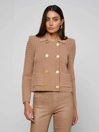 L'agence Charlie Knit Jacket In Cappuccino/gold