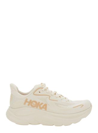 Hoka One One Clifton 10 White Low Top Sneakers With Oversize Sole And Logo Lettering On The Side In Tehc Fabric Unisex