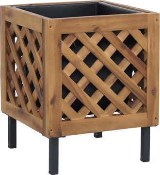 Hhg [nunca Usado] Jardinera Hhg-471, Maceta Para Flores Y Plantas, Para Interior Y Exterior, De Madera De Acacia Con Certificaci&oacute;n Mvg, 42 X 34 X 34 Cm, M
