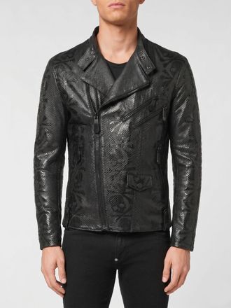 Philipp Plein Giacca biker in pelle di serpente