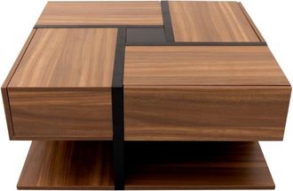 Urban Meuble Mesa de centro cuadrada efecto madera con 4 cajones