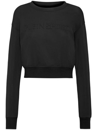 Plein Sport logo-embroidered cropped sweatshirt - Black