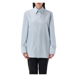 Saint Laurent Shirts, female, Blue, Size: S Blue Stripes Cassandre Shirt