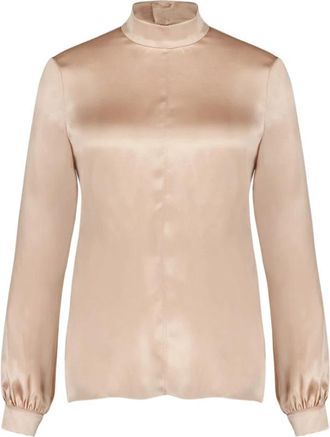 Tom Ford Zijden Charmeuse Mock Neck Blouse - Dames - Blouses - Beige - 2XS - Overhemden