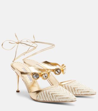 Manolo Blahnik Soria metallic leather and raffia pumps