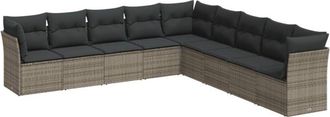 vidaXL Set De Muebles De Jard&iacute;n 9 Pzas Y Cojines Rat&aacute;n Sint&eacute;tico Gris Vidaxl