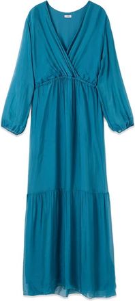 Oltre Kleedjes, Dames, Blauw, XL, Lange jurk van zijdevoile