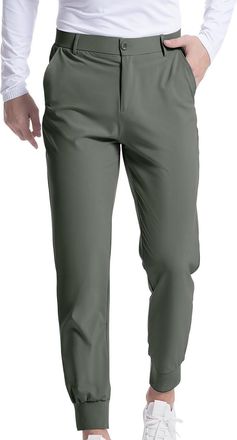 Generic Mens Stretch Golf Trousers, Slim Fit Smart Pants with Cuff Solid Color Jogging Outdoor Chino Trousers Stretch Straight Leg Running Pant with Pocket Li