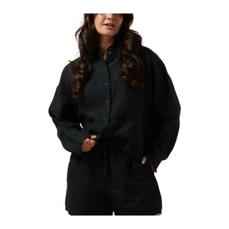 Selected Overhemden, Dames, Zwart, L, Linnen, Zwarte Linnen Blouse Casual-Chic Stijl