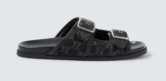 Gucci GG leather-trimmed canvas slides