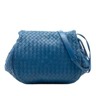 Bottega Veneta Pre-owned Woven Nappa Leather Crossbody - Dames - Pre-owned - Blauw - Maat: ONE Size Leer