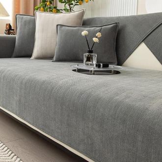 OEM Housse De Canap&eacute; - Autrement - Chevron Chenille - Gris - 110 Cm X 110 Cm - Lavable En Machine