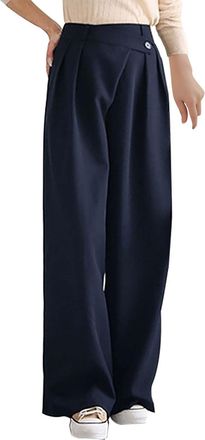 Generic Womens Palazzo Long Pants High Waist Wide Leg Stretchy Loose Fit Casual Trousers with Pocket Womens Baggy Trousers Ladies Irregular High Rise Pants Bo