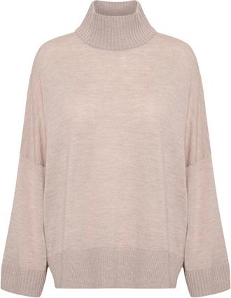 Inwear Gezellige Oatmeal Melange Pullover Trui - Dames - Coltruien - Bruin - M - Truien & Vesten