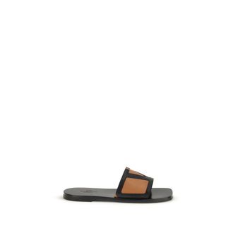 Valentino Garavani Black Calf Leather Bos Taurus Flat Mens Sandals
