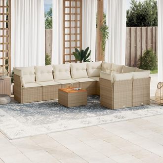 vidaXL Juego De Sof&aacute;s Jard&iacute;n Con Cojines Beige 10 Pzas Rat&aacute;n Sint&eacute;tico Vidaxl