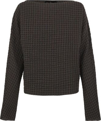 Cortana Bravo- top in donker jacquardruit - Dames - Blouses - Bruin - M - Wol - Overhemden