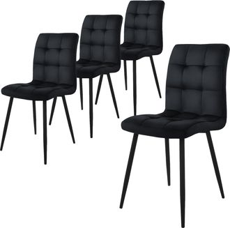 ML Design Ml-design - Set De 4x Sillas De Comedor Con Respaldo Asiento Ergon&oacute;mico Acolchado Tapizado De Terciopelo Negro Con Patas De Metal Sill&oacute;n De Dise&ntilde;o Mod