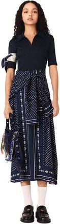 Maje Patterned mixed-material dress in Navy Dot Bandana Print at Nordstrom, Size 40 Eu