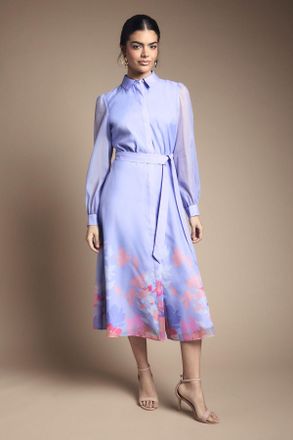Wallis Womens Floral Organza Belted Shirt Dress - Blue - Size 20 UK