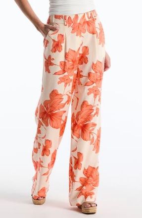Shelli Segal Floral Pleated Wide Leg pants in Coral/White Swan at Nordstrom Rack, Size 10