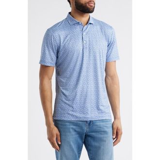 Johnnie-O Four Leaf Clover Print Featherweight Performance Polo in Lake at Nordstrom, Size Large