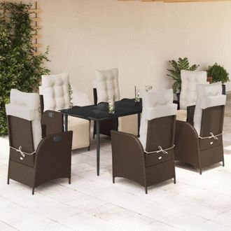 vidaXL Set Comedor De Jard&iacute;n 7 Pzas Con Cojines Rat&aacute;n Sint&eacute;tico Marr&oacute;n Vidaxl