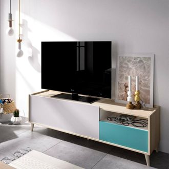 Dmora Dmora - Mueble Tv Tamaro, Aparador Bajo Para Sal&oacute;n, Aparador Tv Para Sal&oacute;n, 155x43h47 Cm, Roble Y Blanco