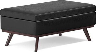 Simpli Home Owen 42In Mid Century Modern Rectangle Lift Top Large Coffee Table Storage Ottoman