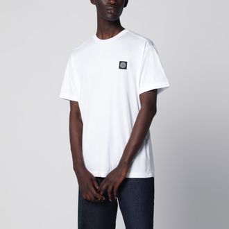 Stone Island T-shirt bianca in cotone con vestibilit&agrave; slim