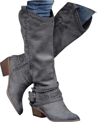 Generic Cowboy Boots,Knee High Boots,Western Cowgirl Boot for Women Comfortable and Fashion Pull on Zipper Chunky Heel Pointed Toe Boot Vintage Boho Lace Leat