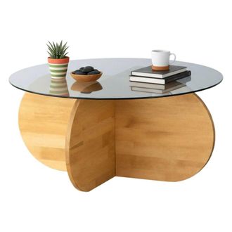 Dmora Dmora - Mesa De Caf&eacute; Metis, Mesa De Centro Baja, Revistero Para Sof&aacute;, Estante De La Sala De Estar, 75x75h35 Cm, Roble, Con Embalaje Reforzado