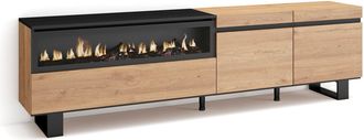 Skraut Home Skraut Home - Mueble Tv, Televisi&oacute;n, Muebles De Sal&oacute;n, Almacenaje, 200x57x35cm, Para Tv Hasta 80, Chimenea El&eacute;ctrica, Dise&ntilde;o Industrial, Estilo Modern