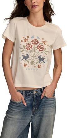 Lucky Brand Floral Cross Stitch Embroidered Cotton Graphic T-Shirt in Whitecap Gray at Nordstrom, Size X-Large
