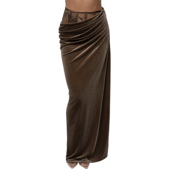 JLUXLABEL Velvet & Lace Maxi Skirt in Brown at Nordstrom, Size Medium