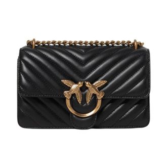 Pinko Gewatteerde leren schoudertas met vogelsluiting - Dames - Schoudertassen - Zwart - ONE Size - Leer - Tassen