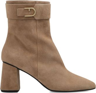 Furla heeled buckle boots - women - Calf Suede/Calf Leather/Fabric/Rubber - 40 - Neutrals