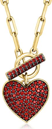 Ross-Simons Garnet Heart Toggle Necklace in 18kt Gold Over Sterling