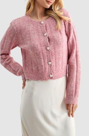 Lush Heart Button Pointelle Cardigan in Pink at Nordstrom Rack, Size X-Small