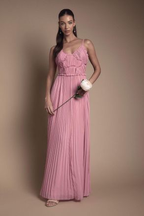 Oasis Womens By Coast Strappy Pleated Bridesmaid Dress With Ruffle Detail - Rose - Size 18 UK