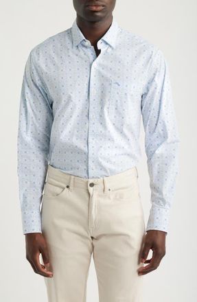 Tommy Bahama Sarasota Stretch Island Medallion IslandZone Button-Up Shirt in Blue Lapis at Nordstrom, Size 2Xlt